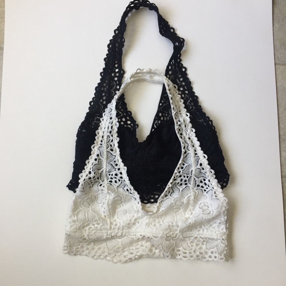 Aerie Eyelet Lace Bralettes Lot of 2 Halter Style Black White Soft Sz S